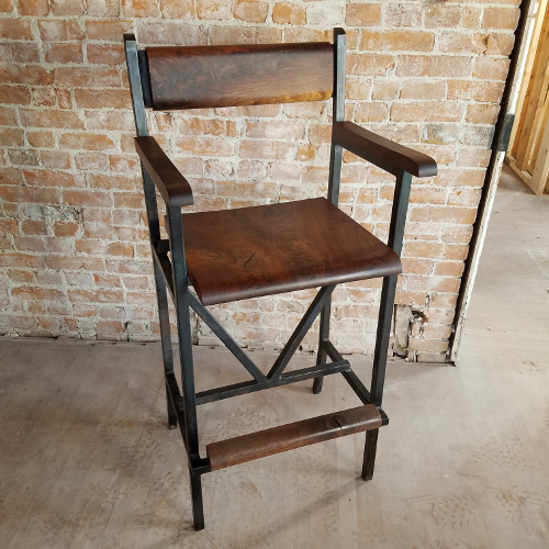 Defects to the Seat of Power - Black walnut and oil-flamed welded steel director's chair